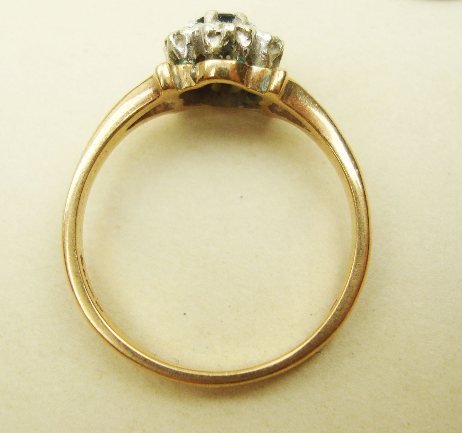 Vintage Sapphire Engagement Ring, Diamond Ring, 9k Gold Ring Size Approx. US 7.5 / 7.75