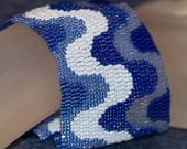 Ripples in the River ... Peyote Bracelet . Beadwoven Cuff . Monochromatic . Bold . Cobalt . Sky . Ocean . Waves . Stunning . Stylish . Gift