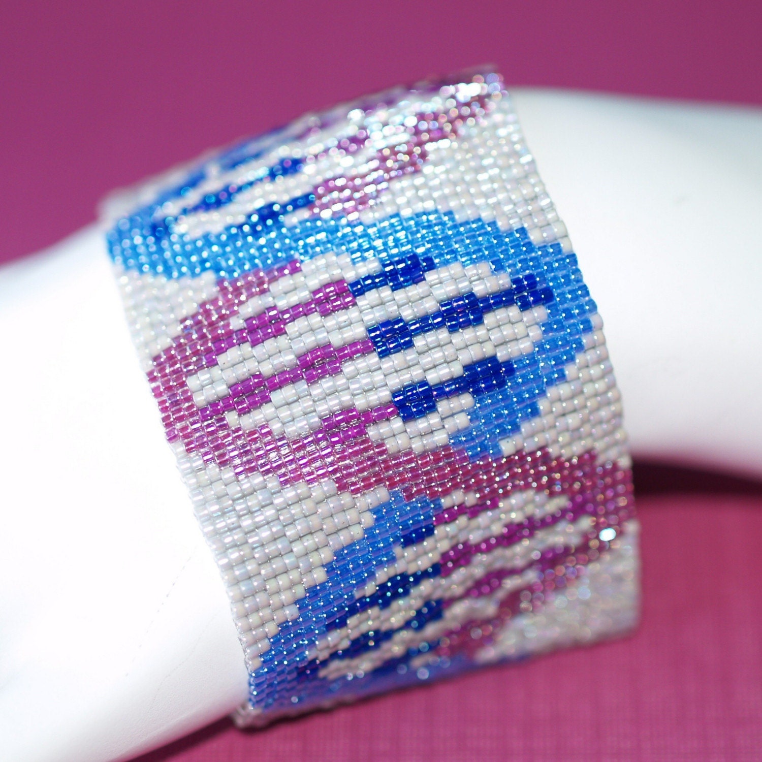 DNA in Violet and Blue ... Bracelet . Cuff . Peyote . Beadwoven . Wide . Genetics . Geekery . Science . Bold . Deoxyrybonucleic Acid