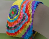 Bois Peint ... Beadwoven Bracelet . Peyote . Cuff . Wide . Wild . Wood Grain . Psychedelic . Painted Wood . Multicolor . Rainbow