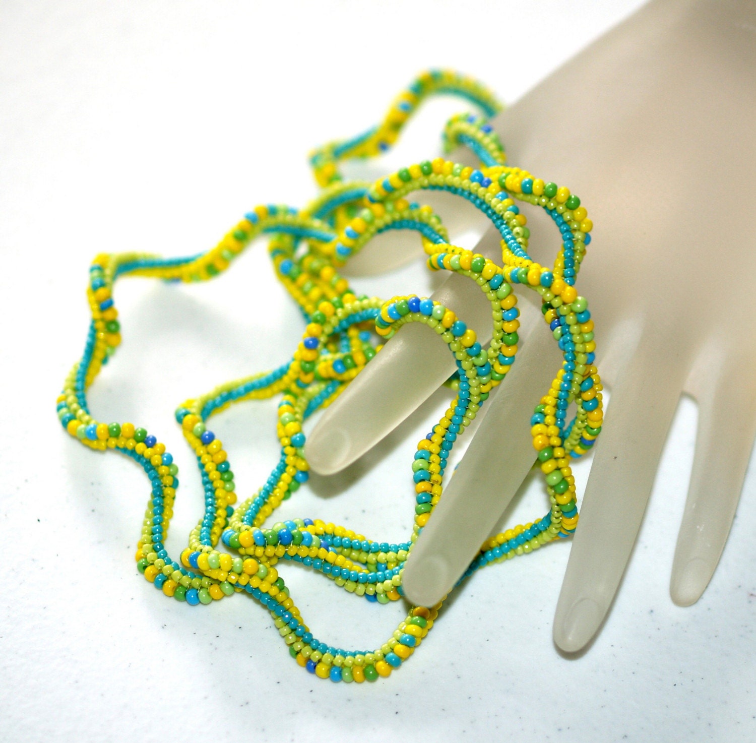 Turquoise, Lemon, and Lime Twist ... Necklace . Bracelet . Summery . Ndebele Rope . Tubular Herringbone . Bright . Sunny . Beadwoven
