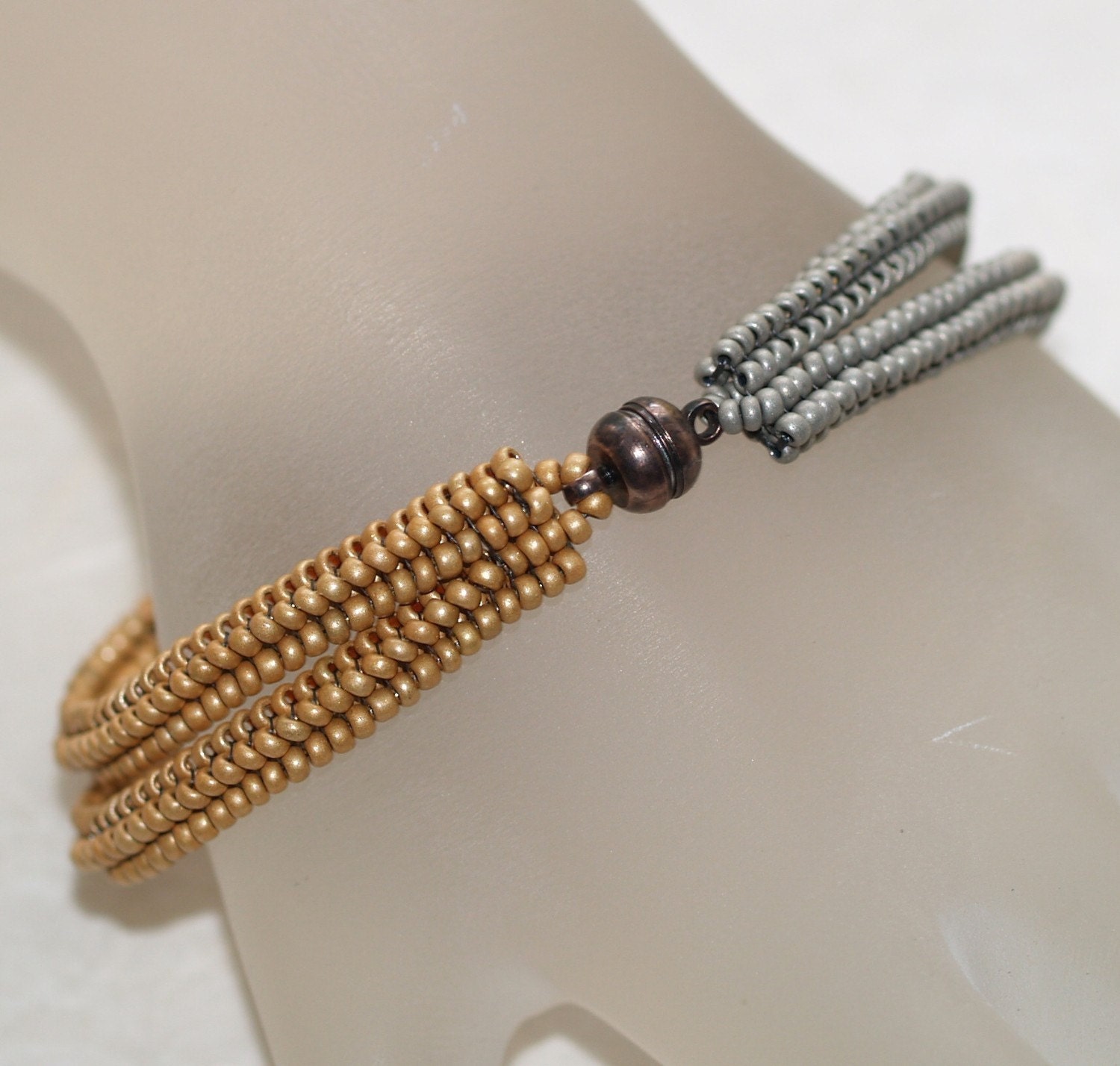 Precious ... Bracelet . Matte Silver . Satiny Gold . Knotted . Beadwoven . Magnetic Closure . Chic . Knot Ready for Prime Time