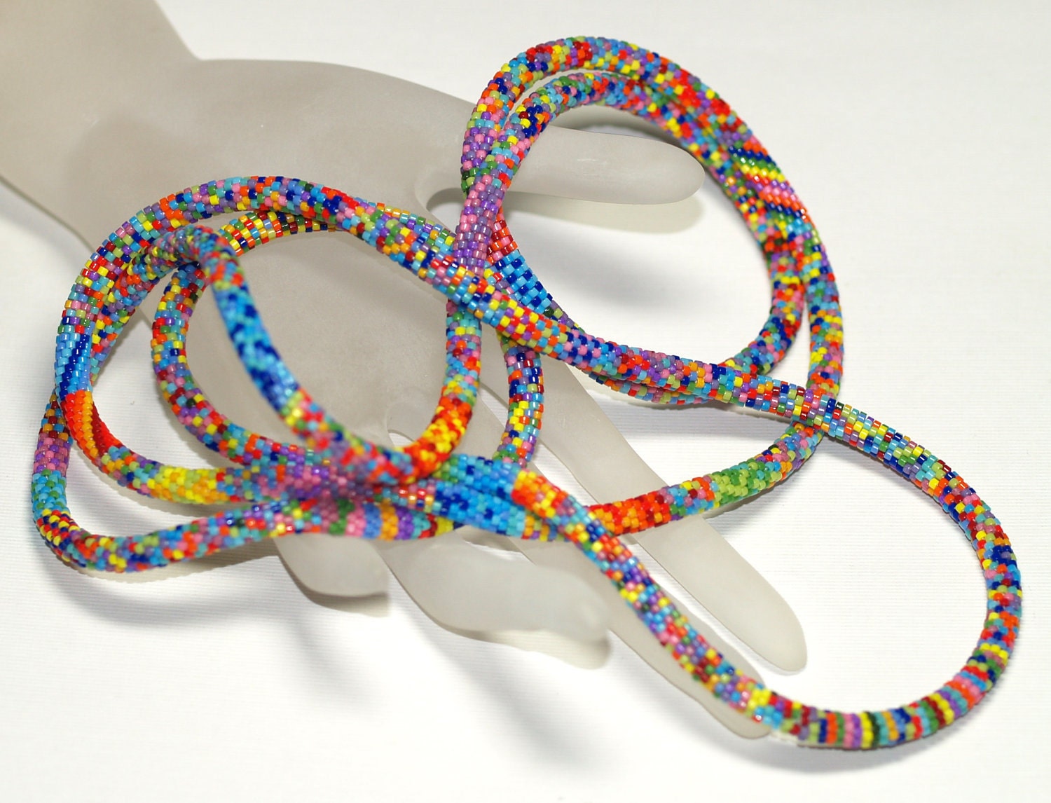 Zuri ... Bead Crochet Rope . Necklace . Bracelet . Multicolor . Colorful . Intricate . Patterned . Bold . Africa Inspired . Rainbow Colors