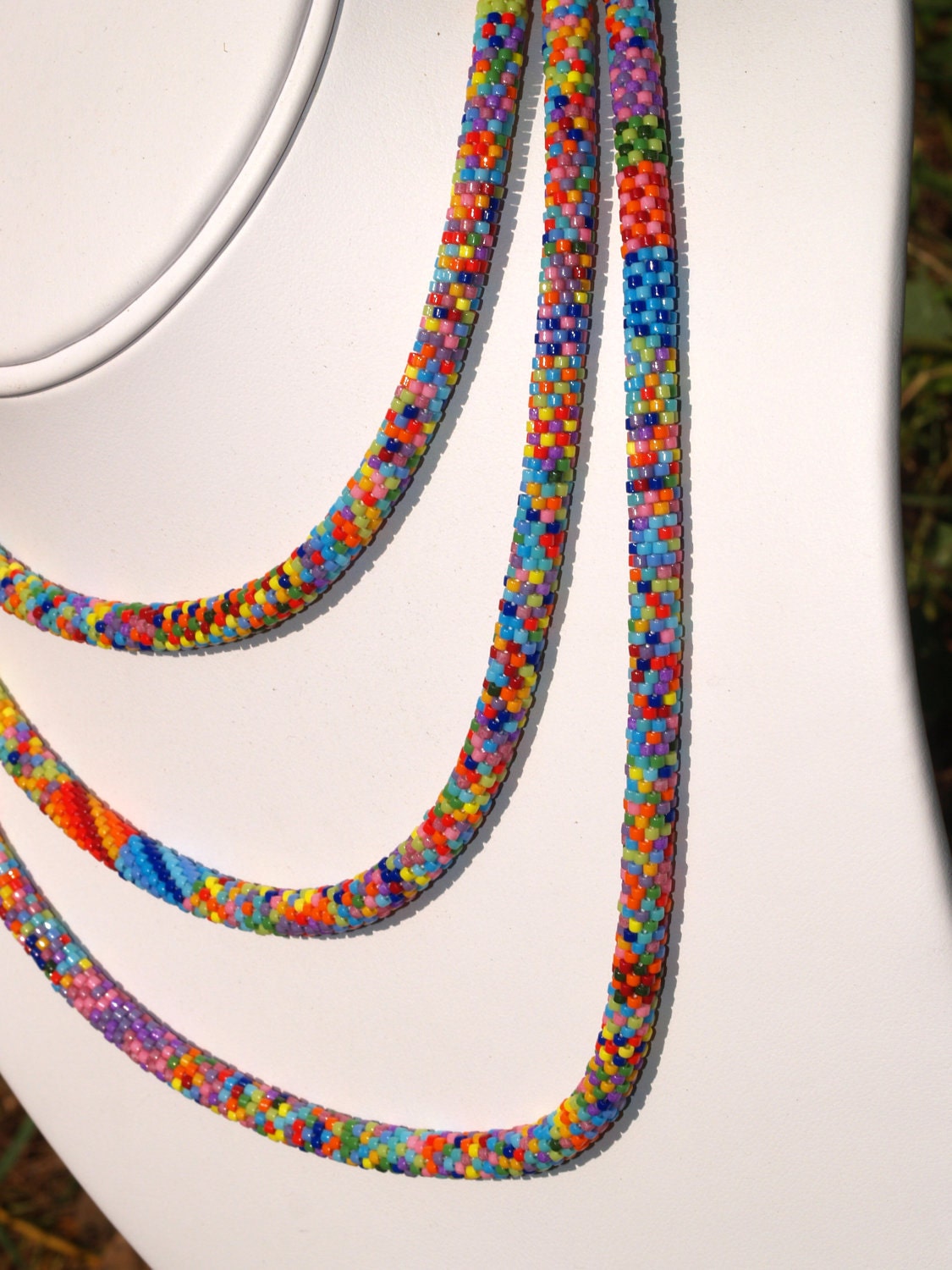 Zuri ... Bead Crochet Rope . Necklace . Bracelet . Multicolor . Colorful . Intricate . Patterned . Bold . Africa Inspired . Rainbow Colors