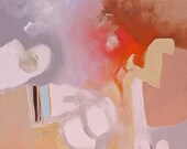 Painting Original Abstract Art Expressionism Acrylic Painting on Canvas Peach Gray Red by Linda Monfort