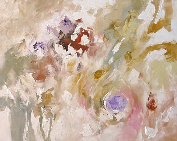 Abstract Painting Original Art Floral Impressionist Muted Colors Dreamy Flowers by Linda Monfort