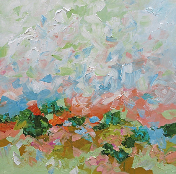 RESERVED for seedee15 - Original Landscape Painting Abstract Art, Dreamy, Acrylic on Canvas 24x24 Early Spring by Linda Monfort