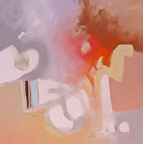 MOVING SALE - Painting Original Abstract Art Expressionism Acrylic Painting on Canvas Peach Gray Red by Linda Monfort