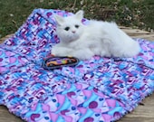 Handmade Cat Bed In Bright Blue With Hot Pink Geometric Designs
