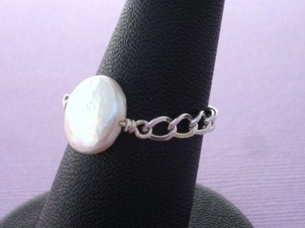 FREE SHIPPING Coin Pearl Ring