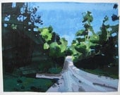 August Light, Original Landscape Collage Painting on Paper