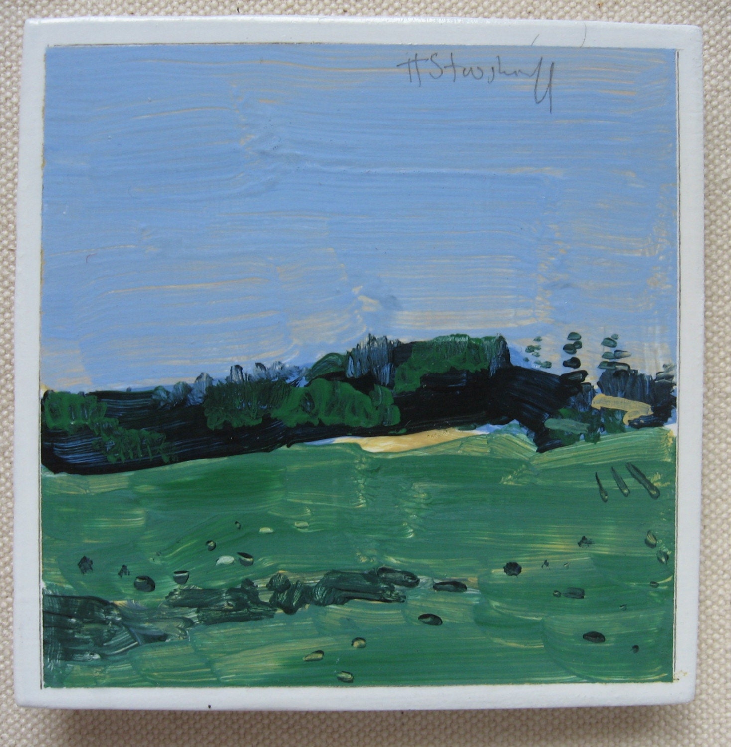 Green Field, Original Landscape Painting, FRIDGE MAGNET