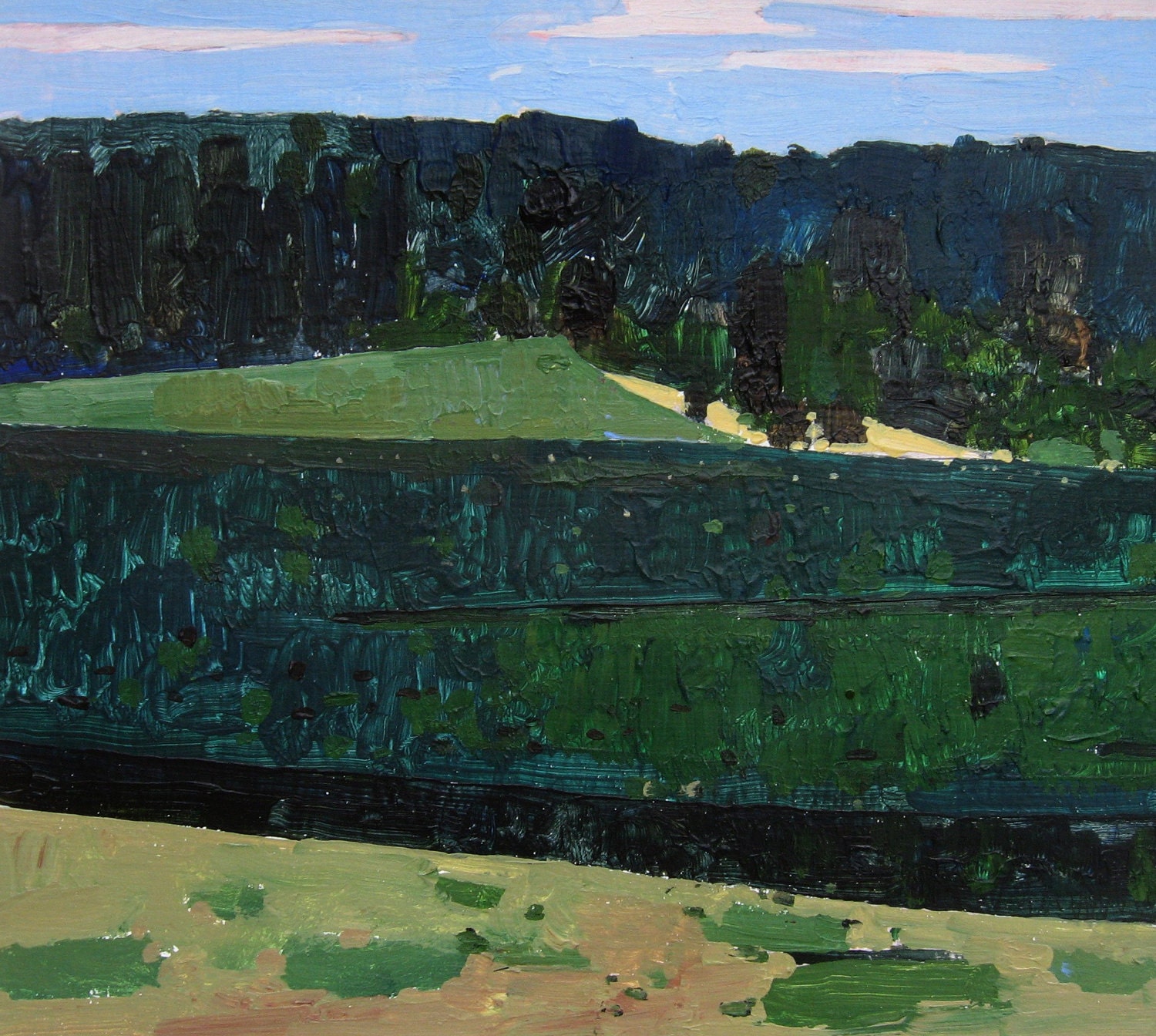 July Corn Field, Original Landscape Painting on Paper, Stooshinoff