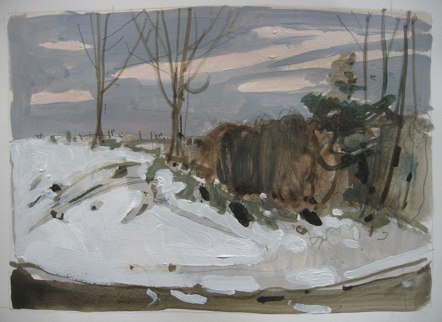 Roadside, Original Landscape Painting on Paper, Canada