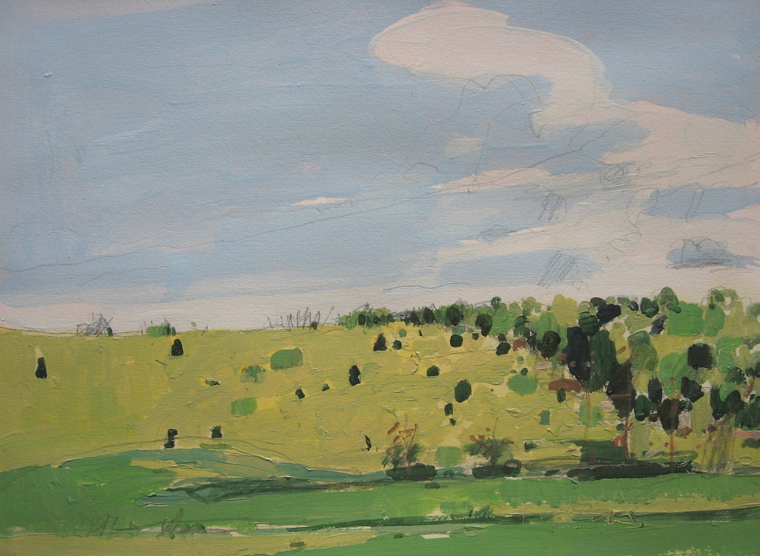 Morning Road, Original Landscape Painting on Paper