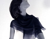Navy Chiffon Scarf, Dark Blue Small Shoulder Wrap, Natural 100% Silk.