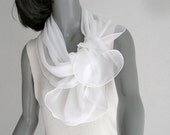 White Scarf 100% Silk Off White Light Ivory Large Shoulder Scarf Pure Silk Chiffon, OOAK, 20.5" x 41".