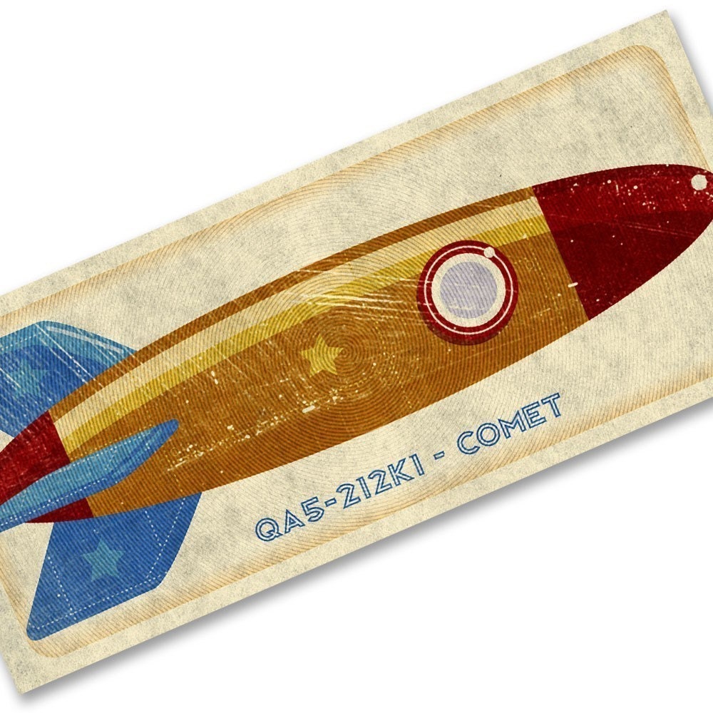 Rocket Wall Art Comet Tin Toy Rocket Box Art Print 7.78 in x 18 in