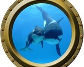 Underwater Baby and Mother Orca Porthole Wall Decal