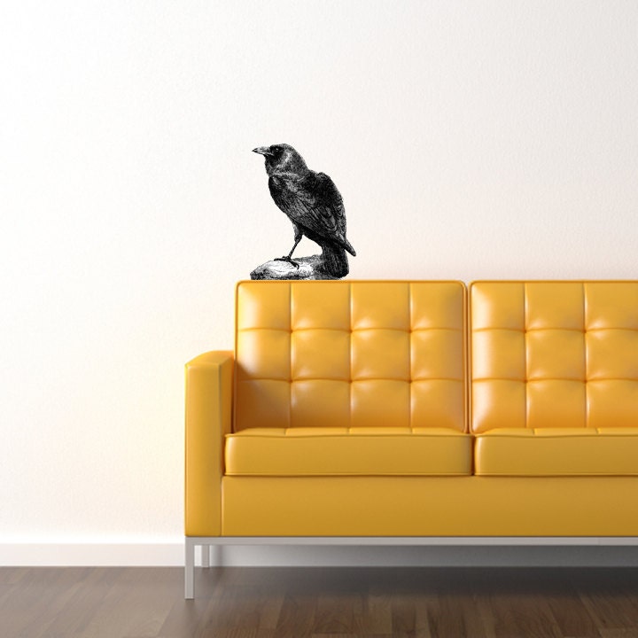 Antique Etched Style Raven Wall Decal