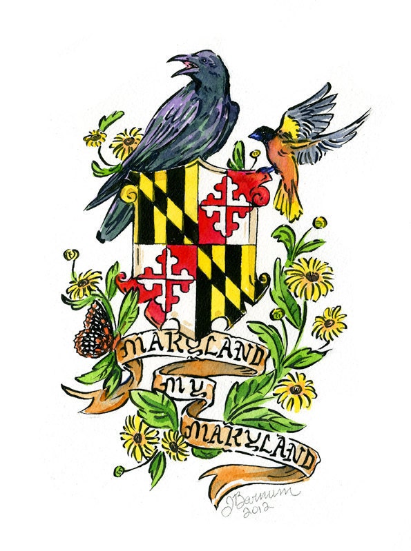 Maryland My Maryland with flag raven and oriole crest by JBarnum