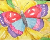 Original Watercolor Mini Painting ACEO 2 1/2 Inches by 3 1/2 Inches Fantasy Butterfly