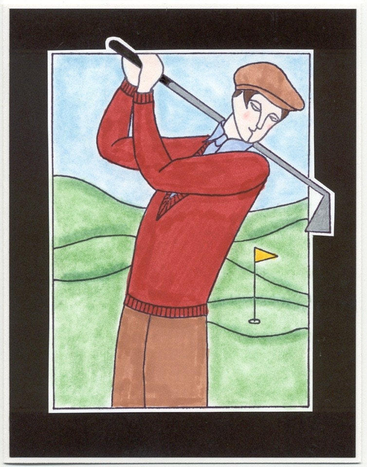 NOTE CARDS Man Golfing 6 Pack Ready-to-ship  blank notes great Father Gift