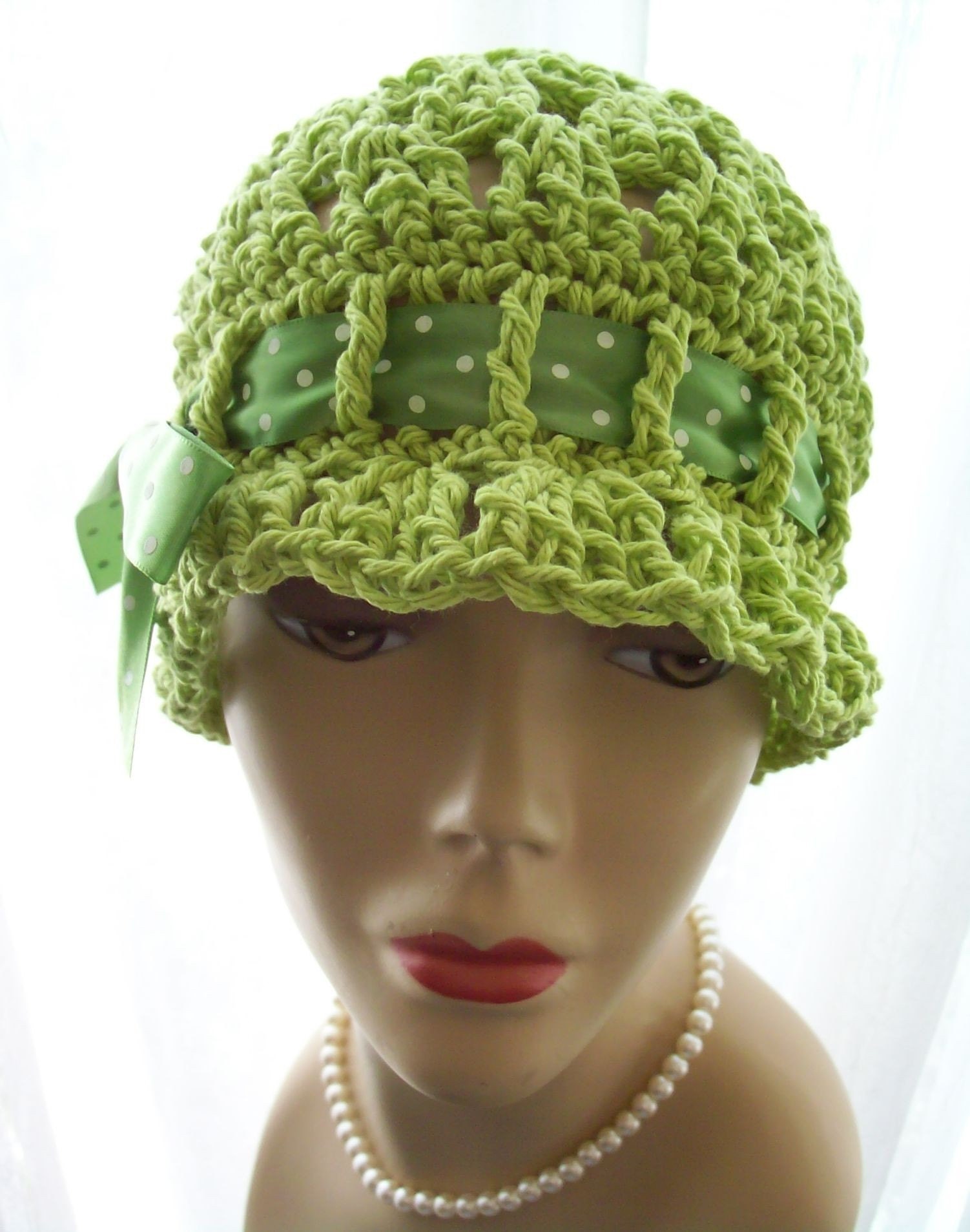 Kiwi Handmade Cotton Cloche Sun Hat Spotted Satin Ribbon