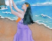 Hula Makai ORIGINAL Ocean sea dance OSWOA watercolor by M. Pruitt EBSQ