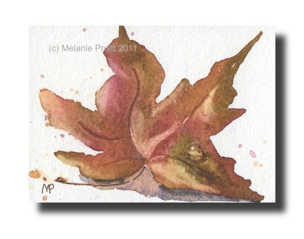 Fall Still Life ACEO Autumn Leaf ORIGINAL watercolor painting by Melanie Pruitt