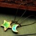 Porcelain star and moon earrings Turquoise blue Handmade