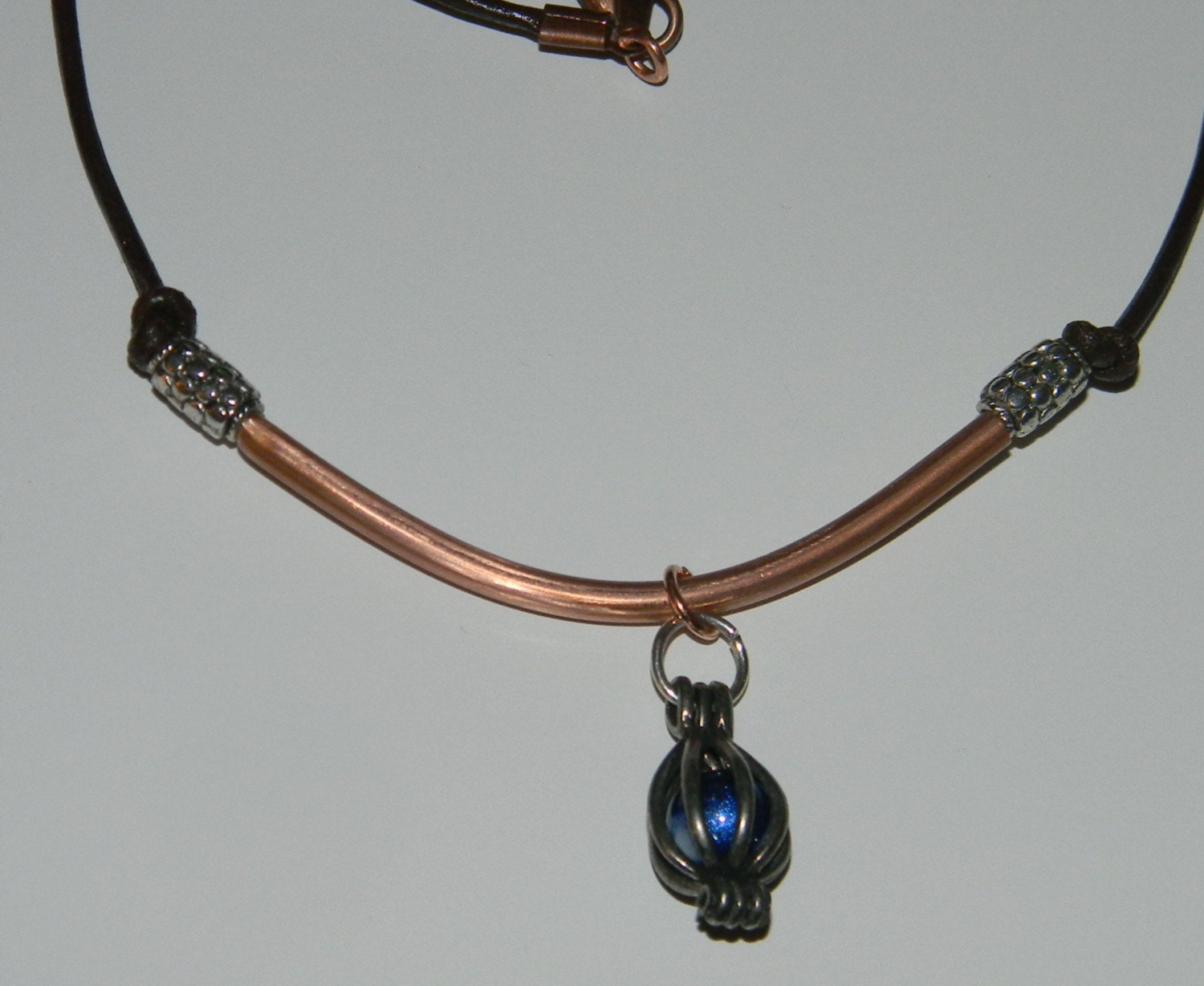 SALE Cagey Copper Tube and Leather Necklace
