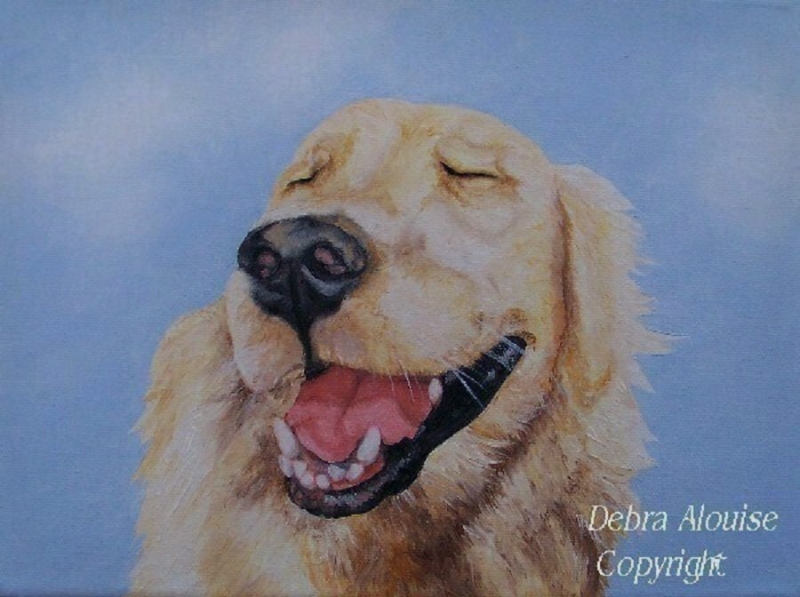 Limited Edition Giclee Canvas Print Pure Happiness Golden Retriever Dog Canine Art Painting by Debra Alouise
