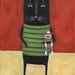 Black Cat Art - Cat with Sock Monkey - Black Cat Print - I Love My Sock Monkey