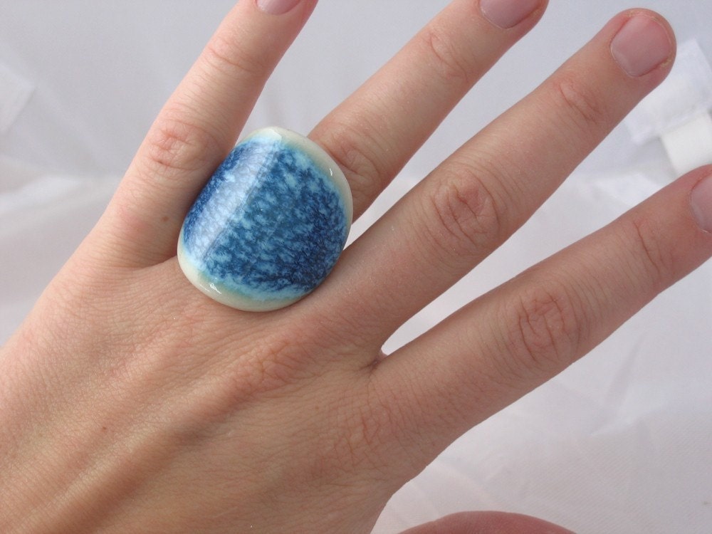 Cobalt Blue Large Round Ring with Adjustable Band