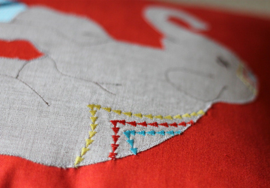 Large Circus Elephant Pillow, Applique