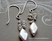 Divine Earrings - Diamond-shaped Freshwater Pearls, Sterling Silver