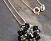 Charmed Necklace - Hand Woven Dark Blue Swarovski Crystals, Sterling Silver