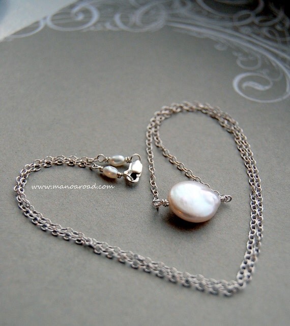 Moonstruck Necklace - White Freshwater Coin Pearl, Sterling Silver