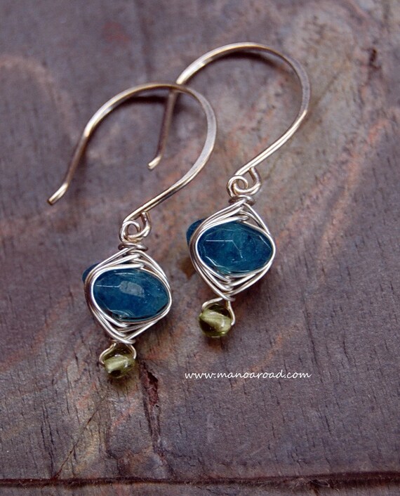 Harmony Earrings - Blue Quartz, Peridot, Sterling Silver