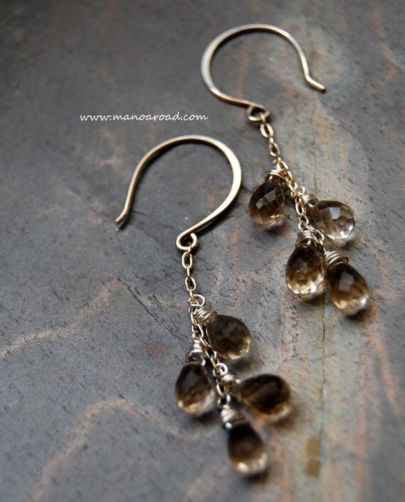Glisten Earrings - Smoky Quartz Drops, Sterling Silver