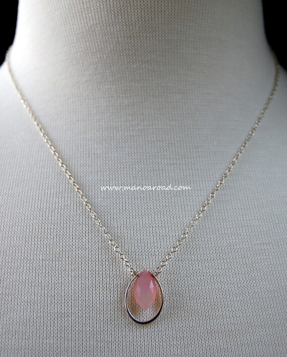 To Have and To Hold Necklace - Rose Quartz Marquis, Sterling Silver