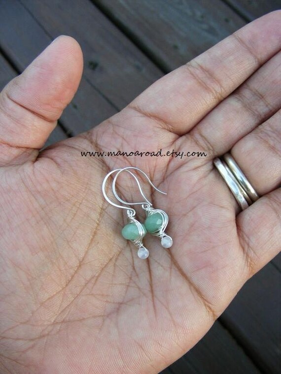 Harmony Earrings - Green Aventurine, Moonstone, Sterling Silver