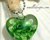 Lime Green Flower Heart Necklace
