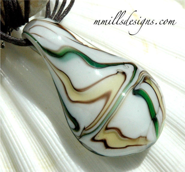 Brown, Green and White Glass Pendant Necklace