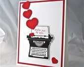 Typewriter Valentine card blank stamped embossed heart handmade red white love pun humor stationery greeting card home and living