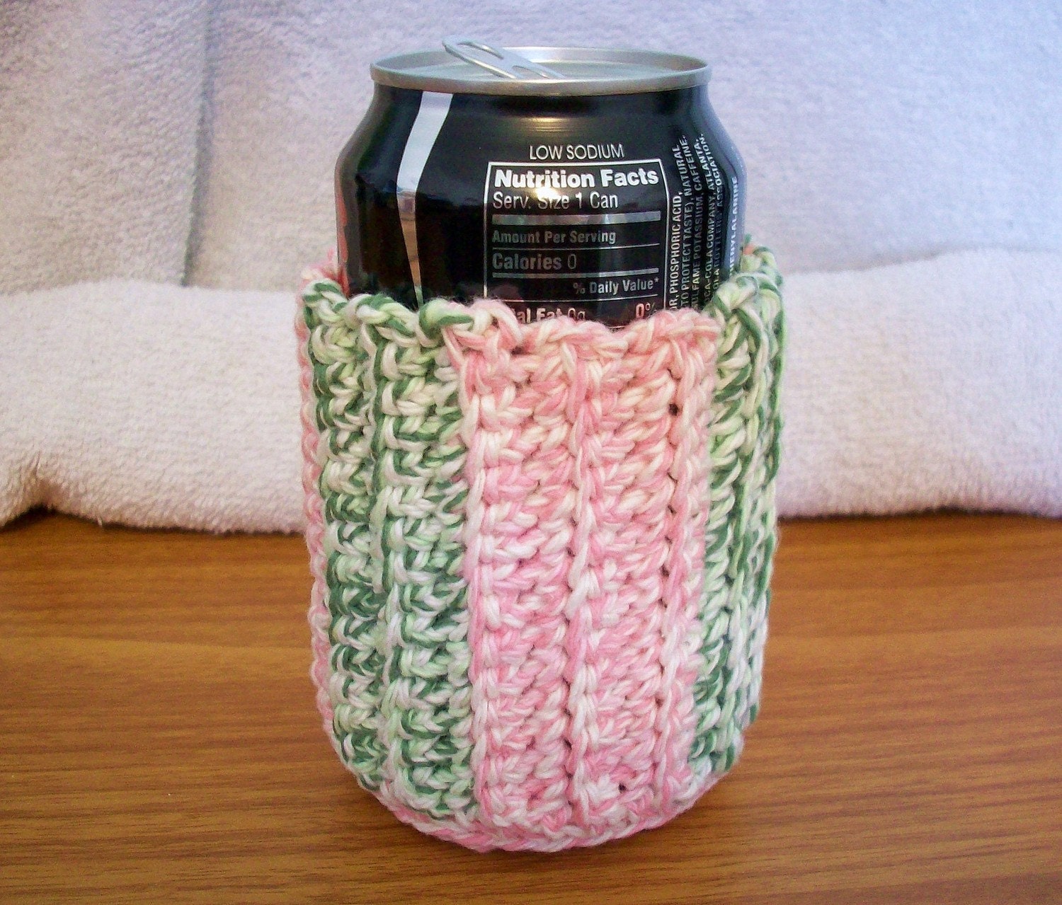 Absorbant Cotton Can Cozy - Pink and Green Tweed