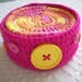 Sale - Save 50 Percent - Set of Six Cotton Coasters, Mug Rugs or Scrubbies in a Coordinating Crocheted Container - Pink, Yellow and Orange