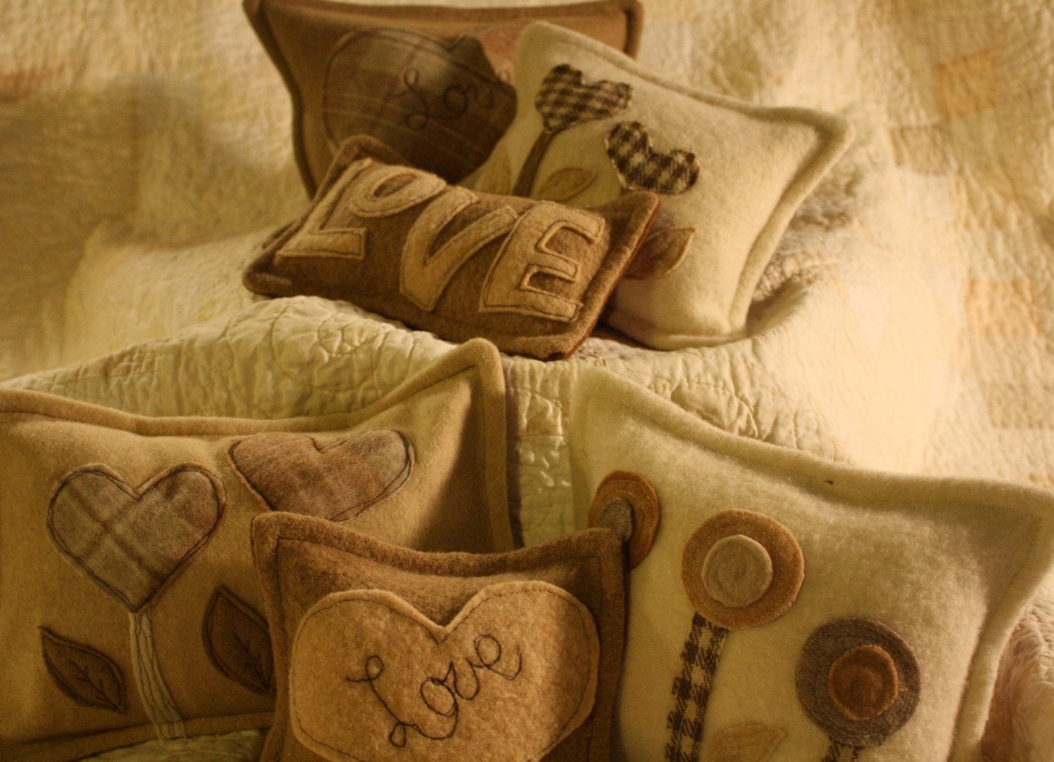 Love in Neutral -Felted Wool Pillow