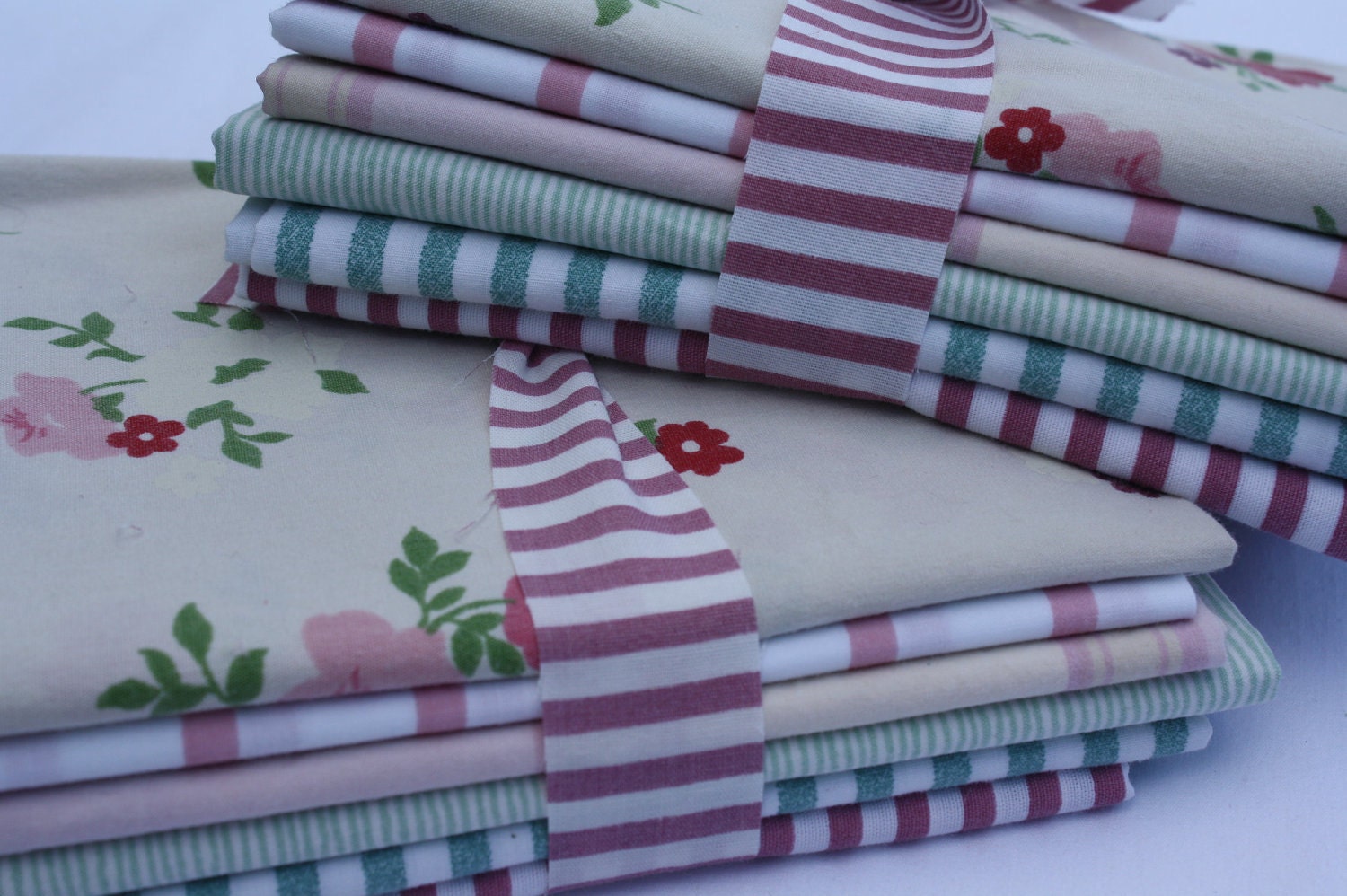 Vintage Fat Quarters-Reclaimed Bed Linens Fabric Bundle-Springtime Fresh